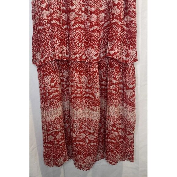 Parker Brand Women’s Red Patterned Spaghetti Strap Tiered Lined Mini Dress Sz M - Picture 6 of 10